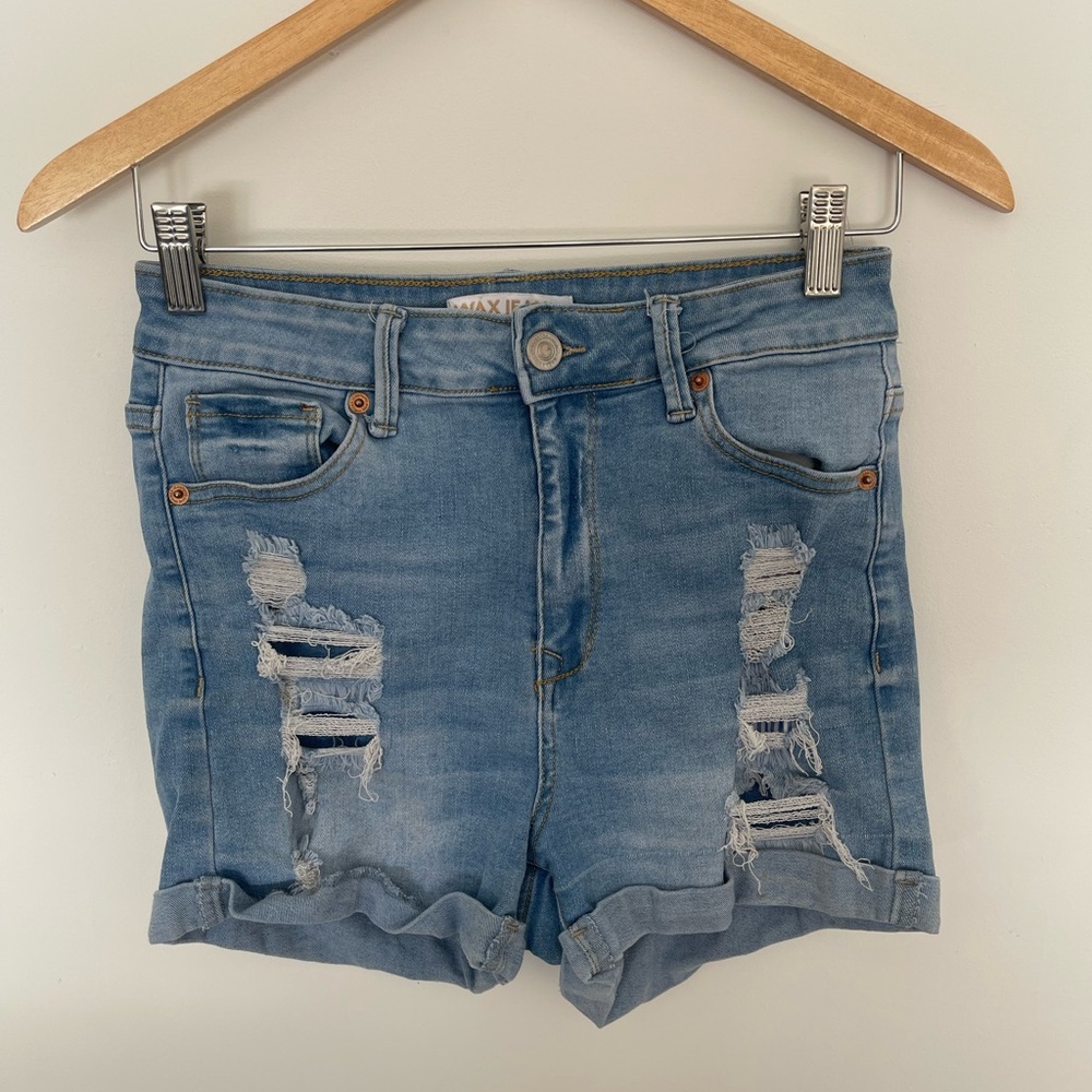 WAX Jeans Collection Cuffed Shorts Distressed Denim Size M 26 x 3 - Picture 1 of 4